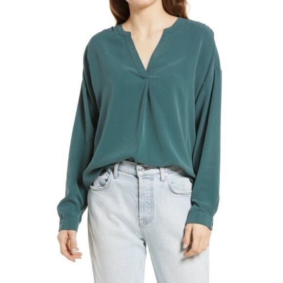NEW Madewell Sand-wash Popover Top in‎ Green - Picture 1 of 4